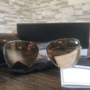 Chanel Pilot mirrored 18k gold sunglasses 